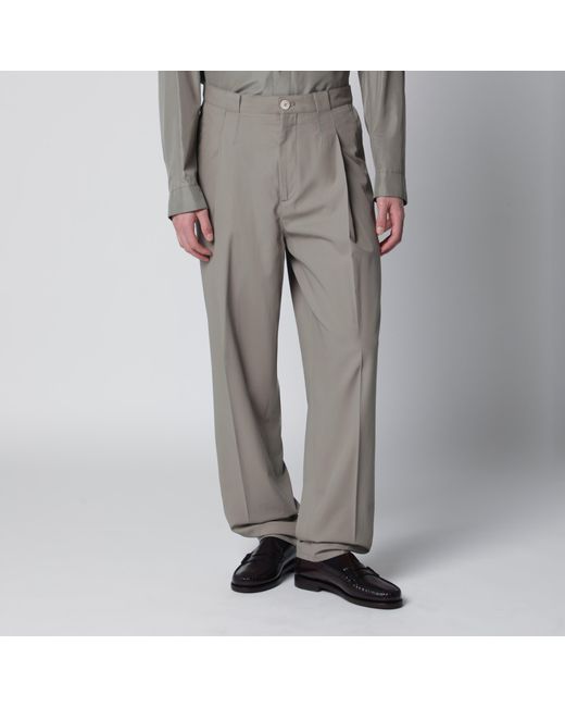 Brunello Cucinelli Gray Twill Cotton Trousers With Pleats for men