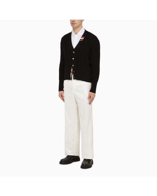 Thom Browne White Straight Cotton Trousers for men