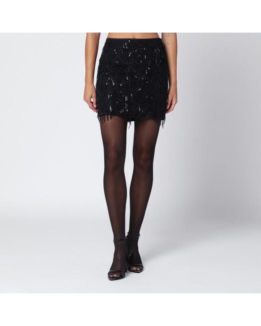 ROTATE BIRGER CHRISTENSEN Black Mini Skirt With Beaded Fringes