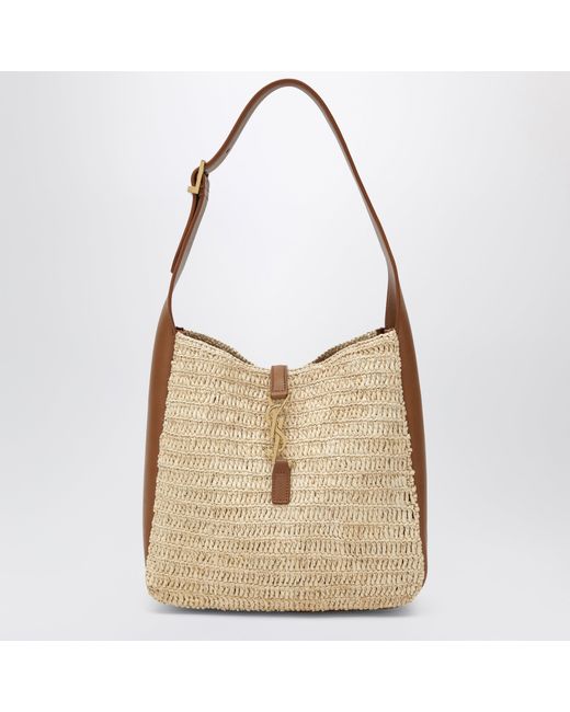 Saint Laurent Natural Le 5 À 7 Small Raffia And Leather Bag, Pale/Brick