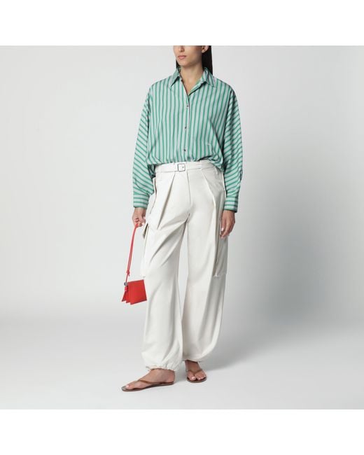 Loewe White Ivory Cotton And Silk Cargo Trousers