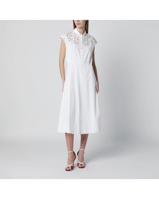 Valentino White Midi Dress With Sangallo Embroidery