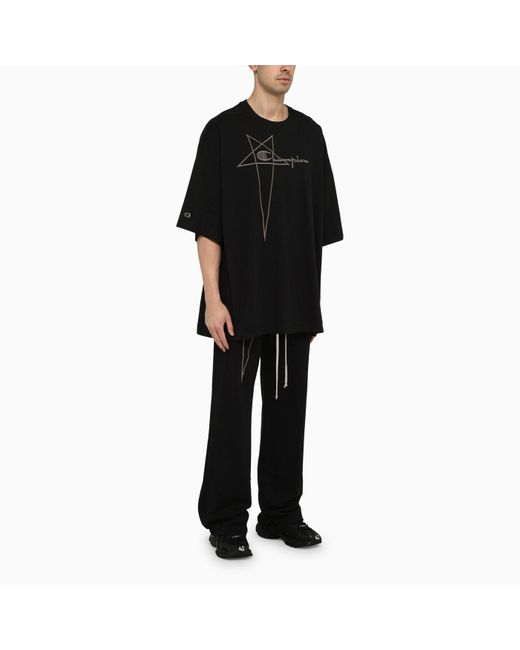 Rick Owens Black Cotton Dietrich Drawstring jogging Trousers With Logo for men