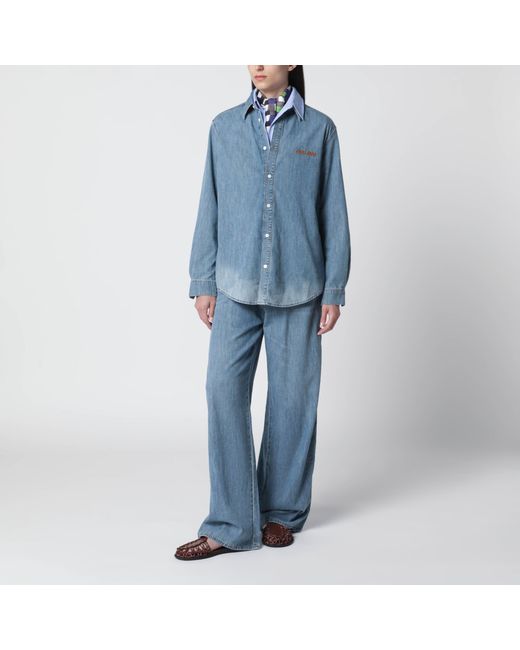 Miu Miu Blue Bleached Cotton Chambray Shirt In