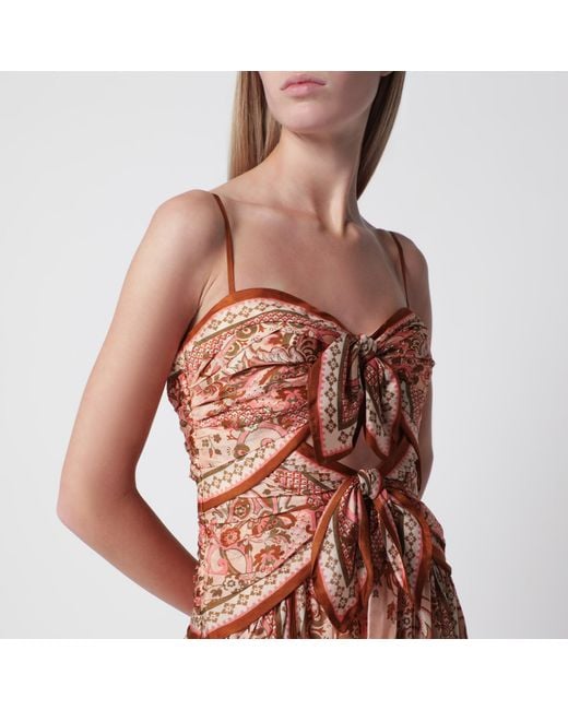 Zimmermann Orange Aster Midi Dress With Silk Scarf Detail