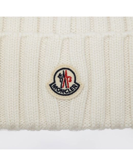Moncler White Cable-Knit Wool Beanie With Logo