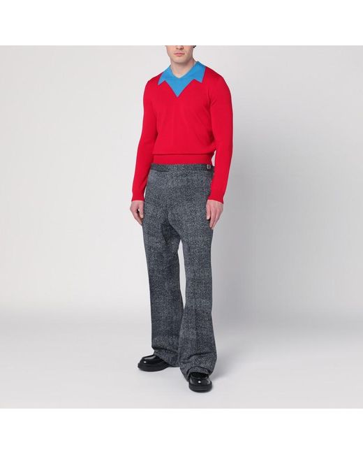 Prada Red /turquoise Sweater In Virgin Wool for men