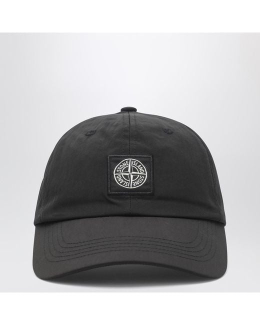 Stone Island Black Nylon Baseball Cap With Logo for men