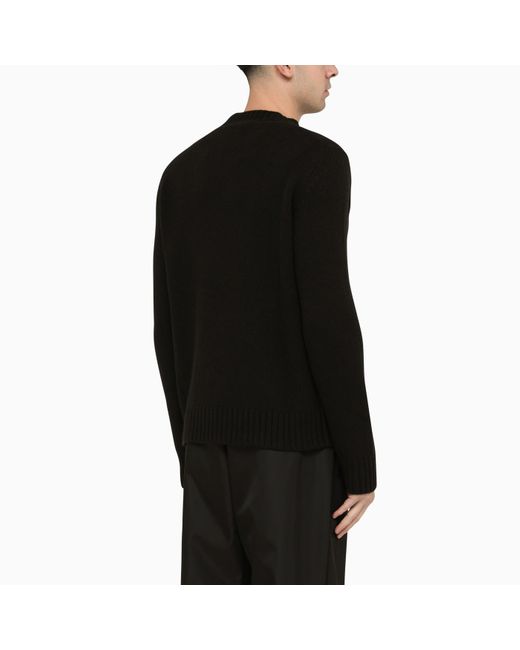 Prada Black Wool Cashmere Crew-neck Sweater With Logo for men