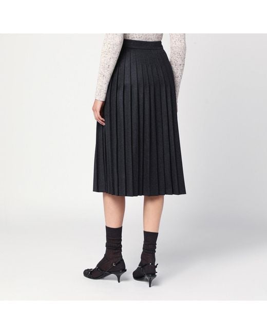 Prada Black Pleated Wool Skirt