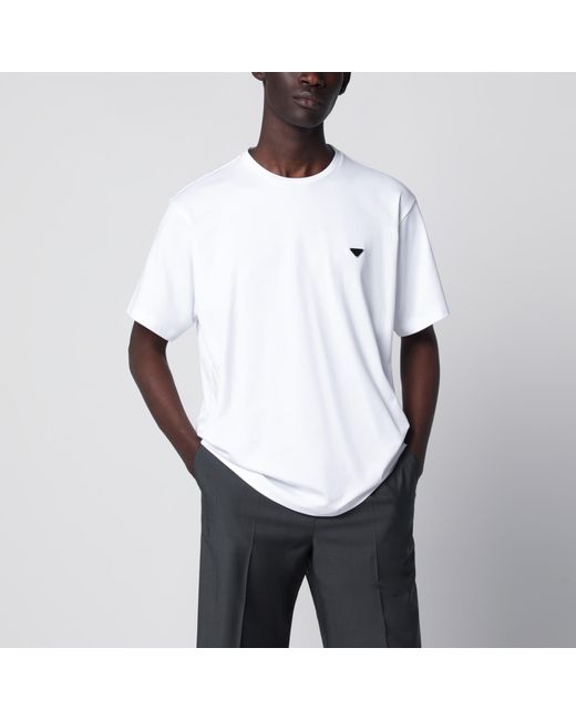 Prada White Boxy Cotton Crew-Neck T-Shirt With Triangle Logo for men