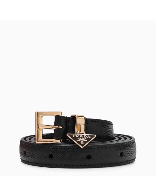 Cintura in saffiano nera con triangolo con logo di Prada in Black