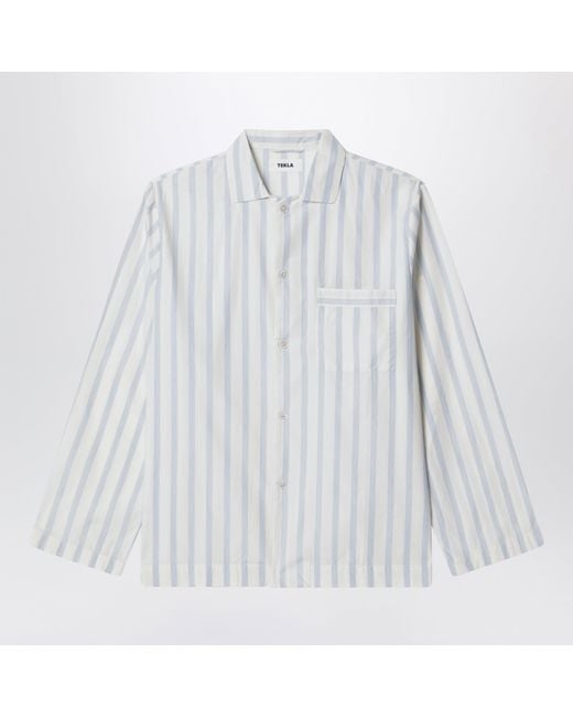 Tekla White Pajama Shirt With Light Stripes for men