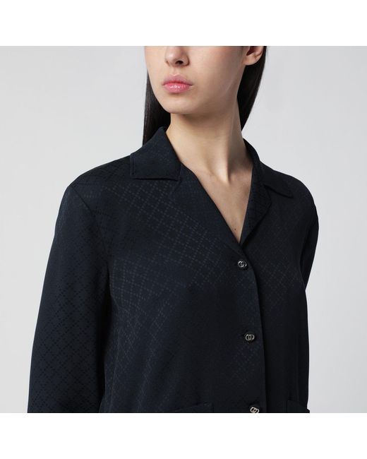 Gucci Blue Jacquard Silk-Blend Shirt