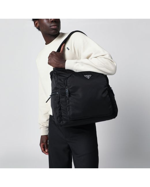 Prada Black Re-Nylon And Saffiano Shopping Bag for men