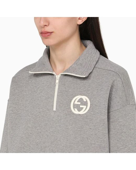 Felpa grigia in cotone con logo di Gucci in Gray