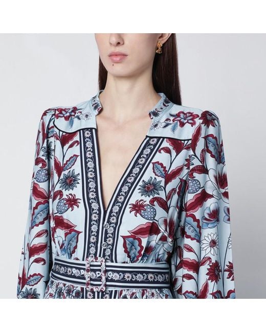 Farm Rio Blue Light Midi Dress With Floral Print