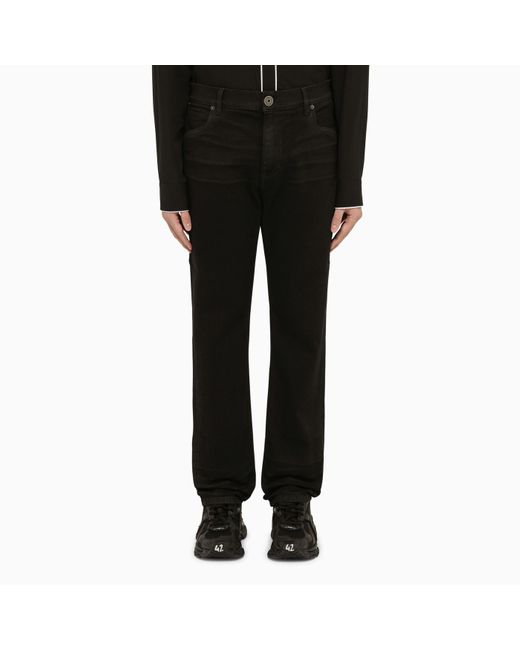 Balmain Black Regular Jeans With Embroidery for men