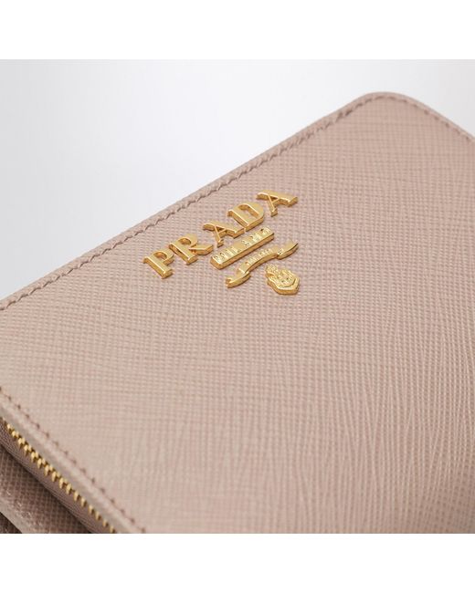 Prada Brown Small Powderpink Saffiano Wallet