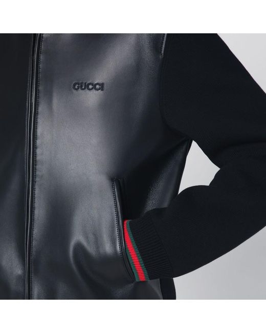Bomber Noir En Cuir Et Maille Gucci pour homme en coloris Black