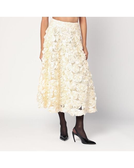 ROTATE BIRGER CHRISTENSEN Natural Cream Skirt With Floral Appliqués