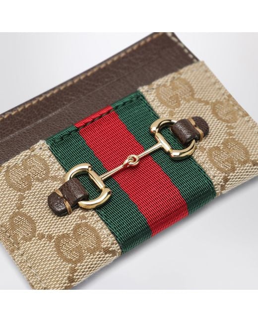 Gucci Natural Gg Canvas Card Holder With Horsebit Detail