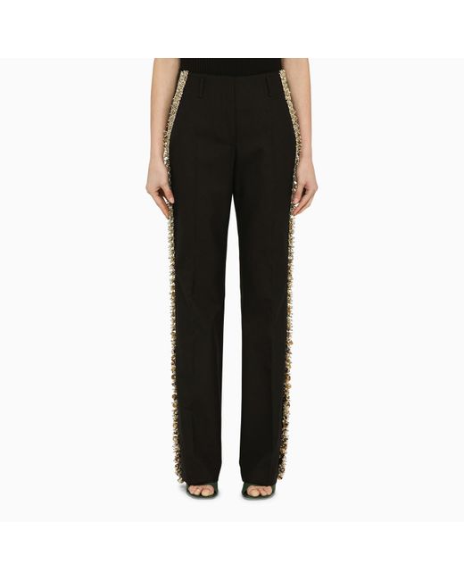 Dries Van Noten Black Wool Trousers With Sequin Embroidery