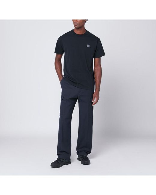 T-shirt navy in cotone con patch logo di Stone Island in Black da Uomo