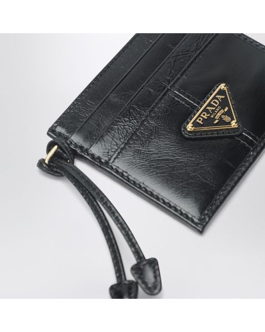 Prada Black Leather Card Holder With Triangle Logo
