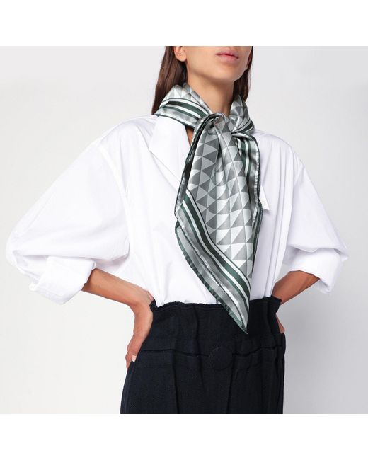 Prada Metallic Emerald Printed Silk Twill Scarf 90X90