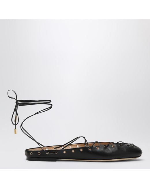 Chloé Black Leather Ghillie Ballerinas