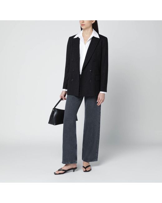 VI TO VI Black Pinstripe Lurex Double Breasted Jacket