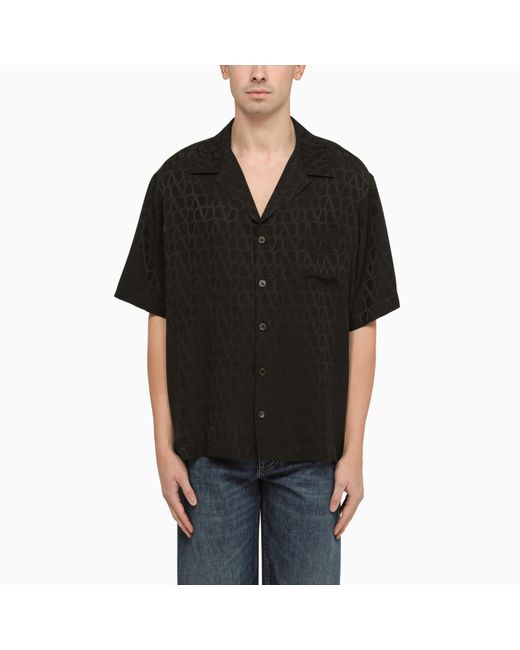 Valentino Black Silk Shirt With Toile Iconographe Pattern for men