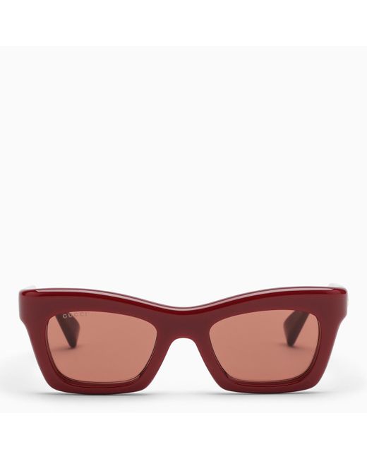 Gucci Pink Burgundy Acetate Rectangular Sunglasses