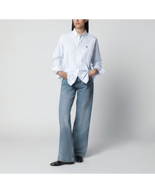 AMI White And Striped Ami De Coeur Shirt