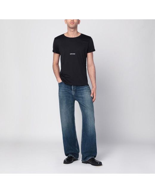 T-shirt girocollo nera con stampa logo di Saint Laurent in Black da Uomo