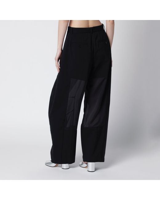 Sacai Black Wide-Leg Wool Trousers With Panels And Belt