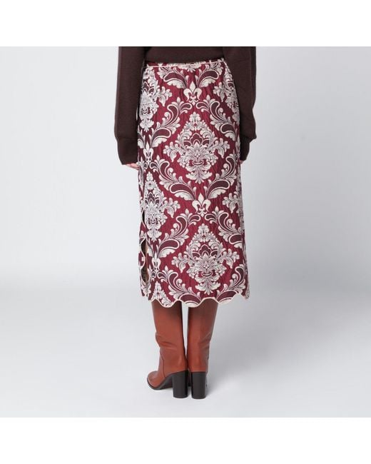 Farm Rio Red Bordeaux Jacquard Midi Skirt