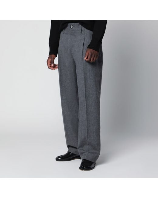 AMI Gray Tailored Wool Trousers for men