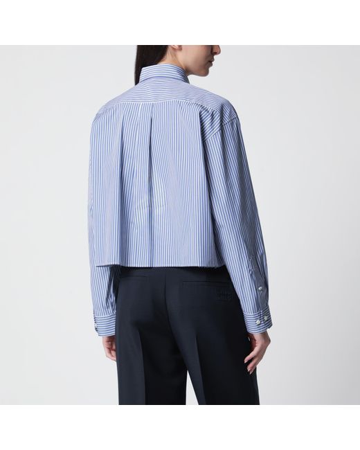 Miu Miu Blue Cobalt Striped Cropped Shirt With Logo Embroidery