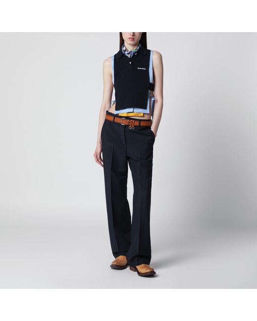 Miu Miu Blue Piqué Top With Logo