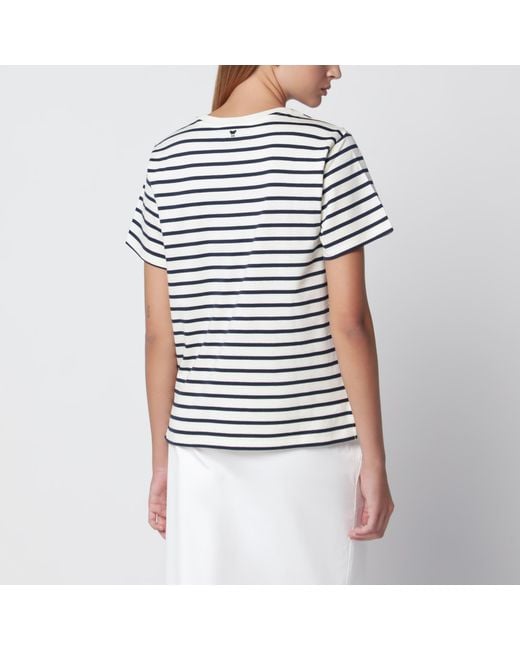 Weekend by Maxmara Blue Écru Striped Cotton Jersey T-Shirt