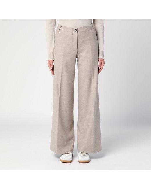 Quelledue Natural Wide Leg Virgin Wool Trousers
