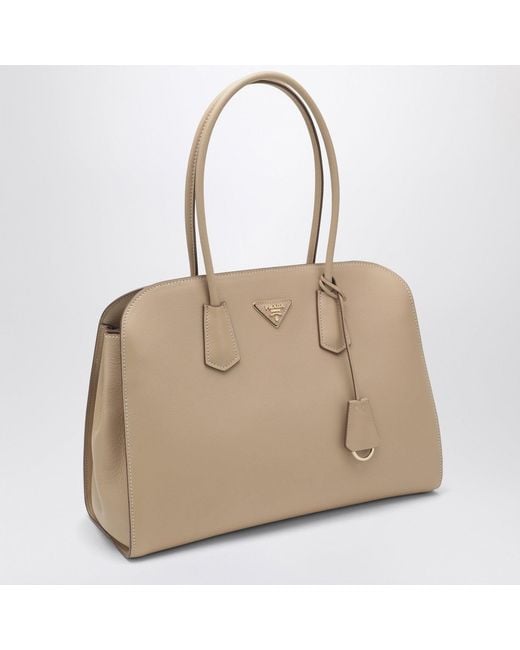 Prada Natural Large Sandcolored Leather Shopping Bag