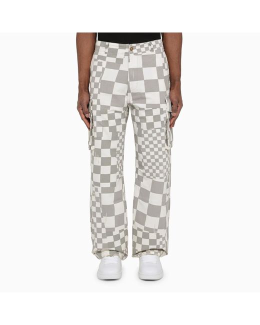 ERL Gray White And Chequered Cargo Trousers for men