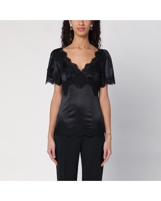 Dolce & Gabbana Black Top In Satin And Lace