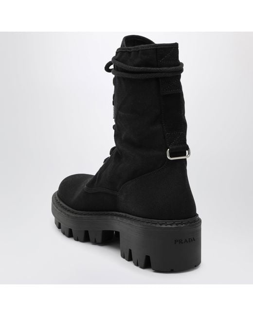 Prada Black Canvas Lace-Up Ankle Boots