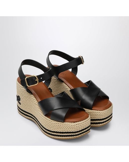 Chloé Black Sand Wedge Sandals