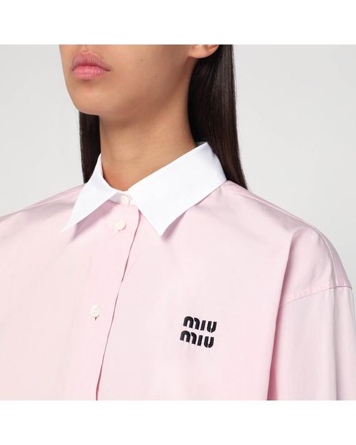 Camicia in cotone con logo di Miu Miu in Pink