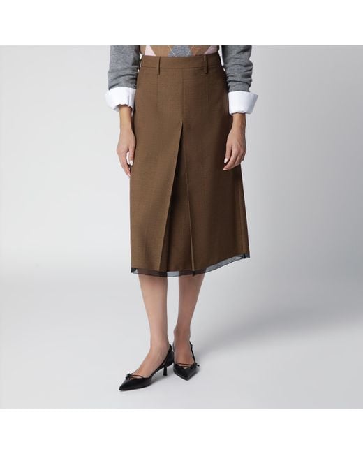 Prada Brown Tobacco-Colored Wool Skirt
